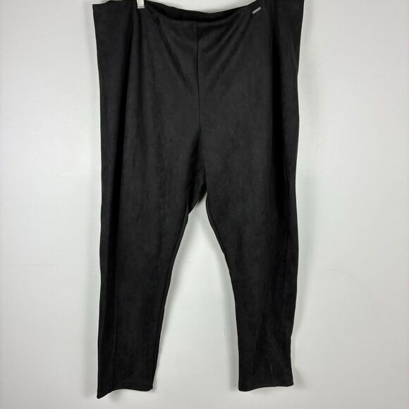 T TAHARI Black Faux Leather Suede Pull On Pants Sz 3X Plus Stretch Classy - Picture 2 of 11